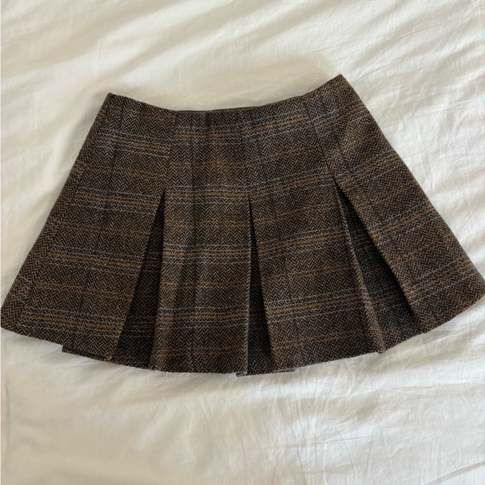 ASTR Brown Plaid Pleated Skirt